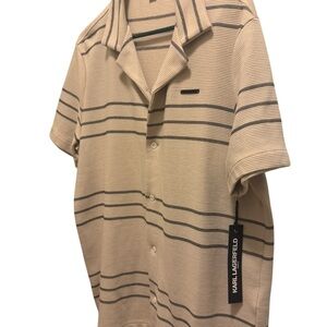 Karl Lagerfeld Men's Beige and Black Striped Shirt